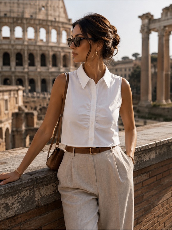Calvin Klein Jeans Tops - Calvin Klein Jeans White Sleeveless Collared Crop Blouse